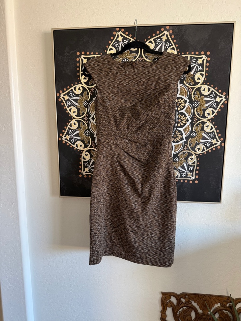 Calvin Klein Brown Textured Cap-Sleeve Sheath Dress